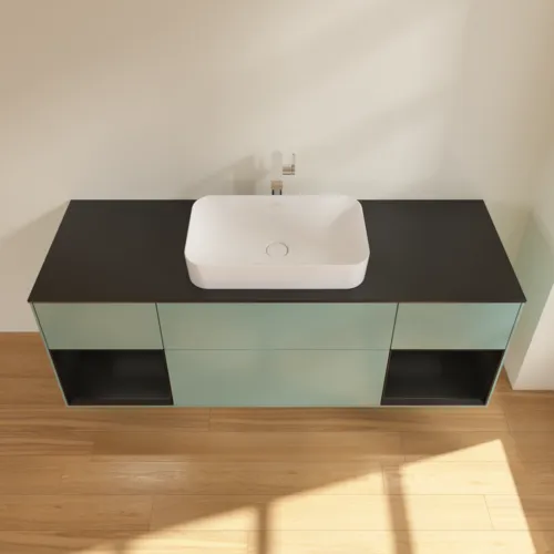 VILLEROY BOCH Toaletní skříňka Finion, s osvětlením, 4 výsuvy, 1600 x 603 x 501 mm, olivový matný lak / černý matný lak / černé matné sklo #F332PDGM, obrázek 4
