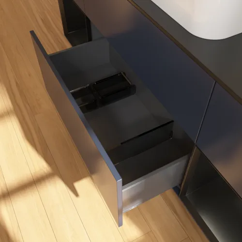 VILLEROY BOCH Toaletní skříňka Finion, s osvětlením, 4 výsuvy, 1600 x 603 x 501 mm, Midnight Blue Matt Lacquer / Black Matt Lacquer / Glass Black Matt #F332PDHG, obrázek 7