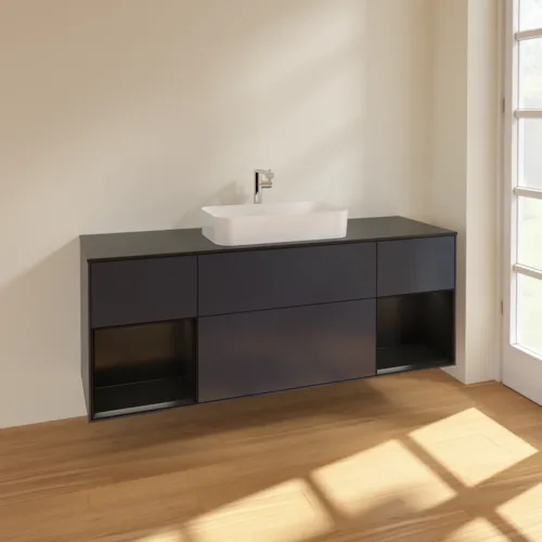VILLEROY BOCH Toaletní skříňka Finion, s osvětlením, 4 výsuvy, 1600 x 603 x 501 mm, Midnight Blue Matt Lacquer / Black Matt Lacquer / Glass Black Matt #F332PDHG, obrázek 2