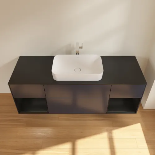 VILLEROY BOCH Toaletní skříňka Finion, s osvětlením, 4 výsuvy, 1600 x 603 x 501 mm, Midnight Blue Matt Lacquer / Black Matt Lacquer / Glass Black Matt #F332PDHG, obrázek 4