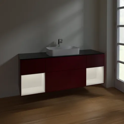 VILLEROY BOCH Toaletní skříňka Finion, s osvětlením, 4 výsuvy, 1600 x 603 x 501 mm, matný lak Peony / bílý matný lak / černé matné sklo #F332MTHB, obrázek 5
