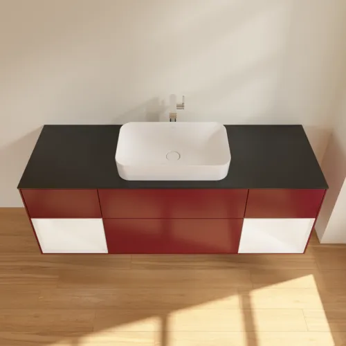 VILLEROY BOCH Toaletní skříňka Finion, s osvětlením, 4 výsuvy, 1600 x 603 x 501 mm, matný lak Peony / bílý matný lak / černé matné sklo #F332MTHB, obrázek 4