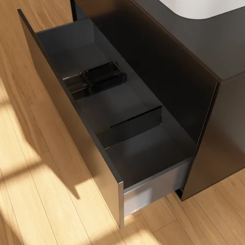 VILLEROY BOCH Toaletní skříňka Finion, 2 výsuvy, 1000 x 603 x 501 mm, černý matný lak / černé matné sklo #F35200PD, obrázek 6