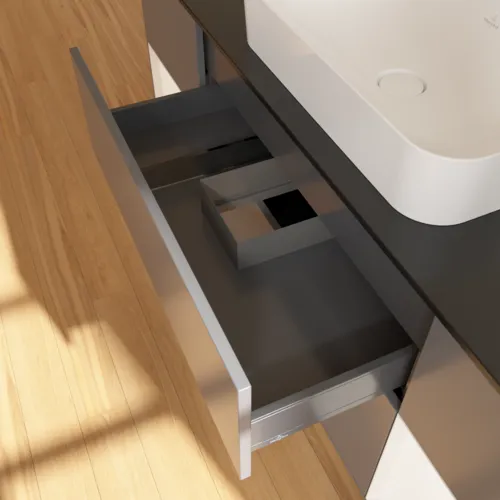 VILLEROY BOCH Toaletní skříňka Finion, s osvětlením, 4 výsuvy, 1600 x 603 x 501 mm, antracitový matný lak / bílý matný lak / černé matné sklo #F332MTGK, obrázek 8