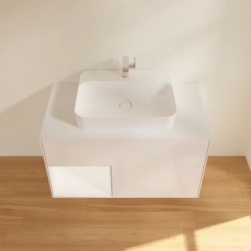 VILLEROY BOCH Umyvadlová skříňka Finion, s osvětlením, 2 výsuvy, 1000 x 603 x 501 mm, lesklý bílý lak / bílý matný lak / bílé matné sklo #F361MTGF, obrázek 4