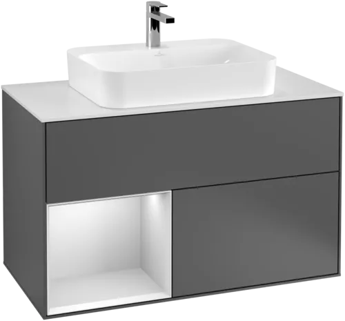 VILLEROY BOCH Toaletní skříňka Finion, s osvětlením, 2 výsuvy, 1000 x 603 x 501 mm, antracitový matný lak / bílý matný lak / bílé matné sklo #F361MTGK, obrázek 2