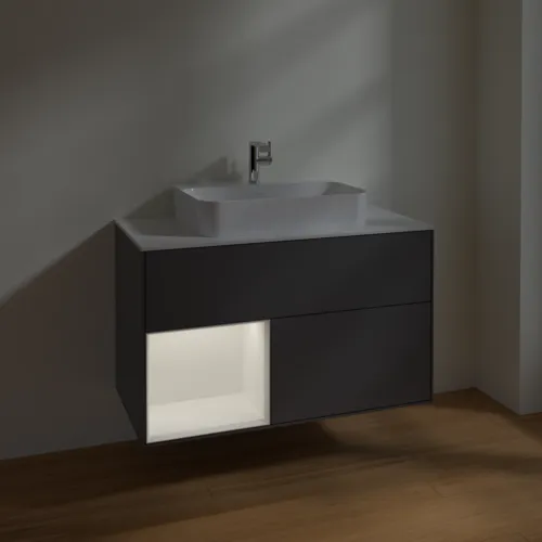 VILLEROY BOCH Toaletní skříňka Finion, s osvětlením, 2 výsuvy, 1000 x 603 x 501 mm, antracitový matný lak / bílý matný lak / bílé matné sklo #F361MTGK, obrázek 6