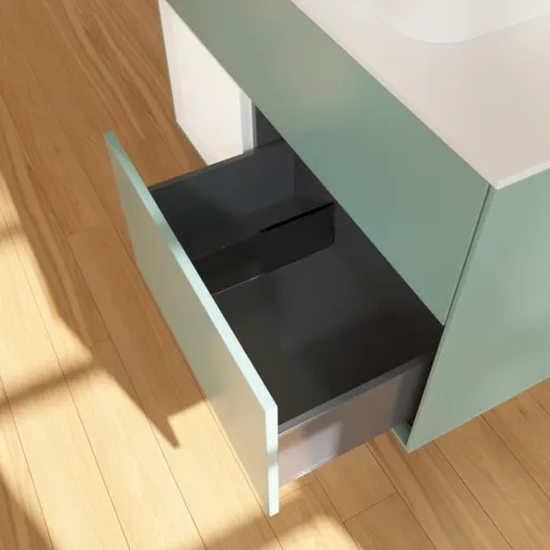 VILLEROY BOCH Toaletní skříňka Finion, s osvětlením, 2 výsuvy, 1000 x 603 x 501 mm, olivový matný lak / bílý matný lak / bílé matné sklo #F361MTGM, obrázek 7