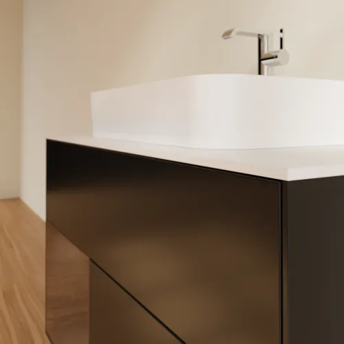 VILLEROY BOCH Toaletní skříňka Finion, s osvětlením, 2 výsuvy, 1000 x 603 x 501 mm, černý matný lak / ořechová dýha / sklo bílé matné #F361GNPD, obrázek 6