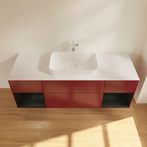 VILLEROY BOCH Toaletní skříňka Finion, s osvětlením, 4 výsuvy, 1600 x 603 x 501 mm, Pivoňka matný lak / Černý matný lak / Sklo bílé matné #F331PDHB, obrázek 4