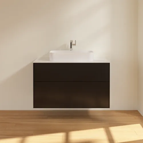 VILLEROY BOCH Toaletní skříňka Finion, 2 výsuvy, 1000 x 603 x 501 mm, černý matný lak / bílé matné sklo #F35100PD, obrázek 3