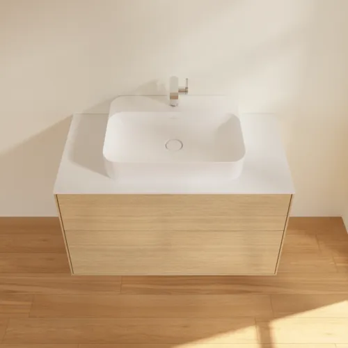 VILLEROY BOCH Toaletní skříňka Finion, 2 výsuvy, 1000 x 603 x 501 mm, dubová dýha / sklo bílé matné #F35100PC, obrázek 4