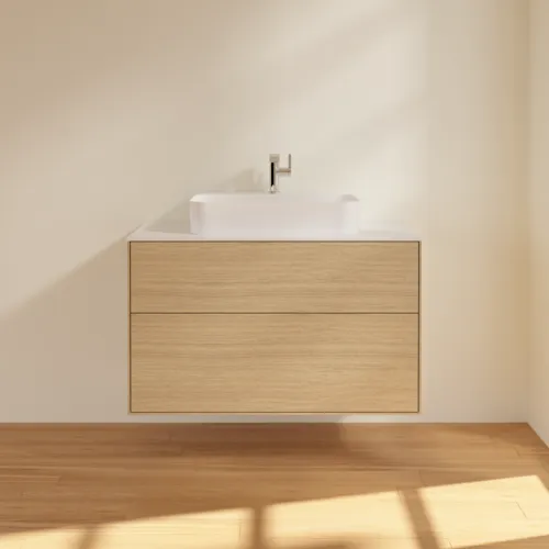VILLEROY BOCH Toaletní skříňka Finion, 2 výsuvy, 1000 x 603 x 501 mm, dubová dýha / sklo bílé matné #F35100PC, obrázek 3