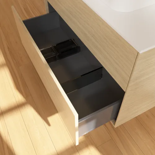 VILLEROY BOCH Toaletní skříňka Finion, 2 výsuvy, 1000 x 603 x 501 mm, dubová dýha / sklo bílé matné #F35100PC, obrázek 6