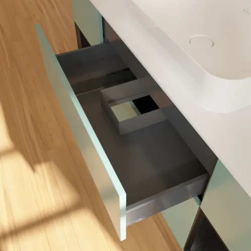 VILLEROY BOCH Toaletní skříňka Finion, s osvětlením, 4 výsuvy, 1600 x 603 x 501 mm, olivový matný lak / černý matný lak / bílé matné sklo #F331PDGM, obrázek 8