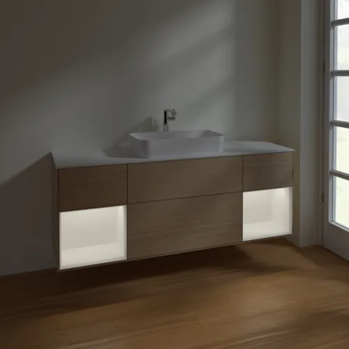 VILLEROY BOCH Toaletní skříňka Finion, s osvětlením, 4 výsuvy, 1600 x 603 x 501 mm, dubová dýha / bílý matný lak / bílé matné sklo #F331MTPC, obrázek 5
