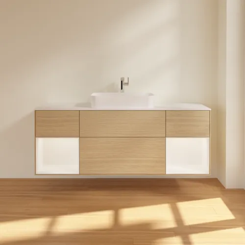 VILLEROY BOCH Toaletní skříňka Finion, s osvětlením, 4 výsuvy, 1600 x 603 x 501 mm, dubová dýha / bílý matný lak / bílé matné sklo #F331MTPC, obrázek 3