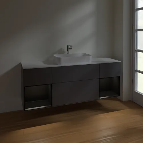 VILLEROY BOCH Toaletní skříňka Finion, s osvětlením, 4 výsuvy, 1600 x 603 x 501 mm, antracitový matný lak / černý matný lak / bílé matné sklo #F331PDGK, obrázek 5
