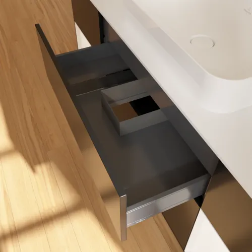 VILLEROY BOCH Toaletní skříňka Finion, s osvětlením, 4 výsuvy, 1600 x 603 x 501 mm, černý matný lak / bílý matný lak / bílé matné sklo #F331MTPD, obrázek 8