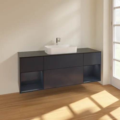 VILLEROY BOCH Toaletní skříňka Finion, s osvětlením, 4 výsuvy, 1600 x 603 x 501 mm, Midnight Blue Matt Lacquer / Midnight Blue Matt Lacquer / Glass Black Matt #F332HGHG, obrázek 2
