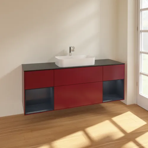 VILLEROY BOCH Toaletní skříňka Finion, s osvětlením, 4 výsuvy, 1600 x 603 x 501 mm, Peony Matt Lacquer / Midnight Blue Matt Lacquer / Glass Black Matt #F332HGHB, obrázek 2