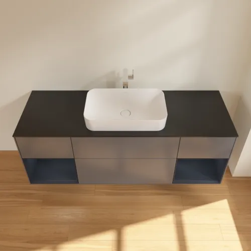VILLEROY BOCH Toaletní skříňka Finion, s osvětlením, 4 výsuvy, 1600 x 603 x 501 mm, antracitový matný lak / půlnoční modrý matný lak / černé matné sklo #F332HGGK, obrázek 4