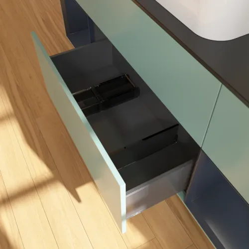 VILLEROY BOCH Toaletní skříňka Finion, s osvětlením, 4 výsuvy, 1600 x 603 x 501 mm, olivový matný lak / půlnoční modrý matný lak / černé matné sklo #F332HGGM, obrázek 7