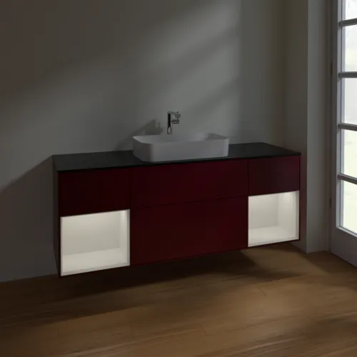 VILLEROY BOCH Toaletní skříňka Finion, s osvětlením, 4 výsuvy, 1600 x 603 x 501 mm, matný lak Peony / lesklý bílý lak / černé matné sklo #F332GFHB, obrázek 5