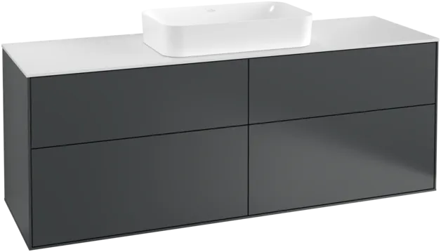 VILLEROY BOCH Toaletní skříňka Finion, 4 výsuvy, 1600 x 603 x 501 mm, půlnočně modrý matný lak / bílé matné sklo #F32100HG