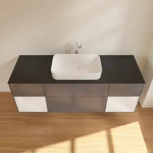 VILLEROY BOCH Toaletní skříňka Finion, s osvětlením, 4 výsuvy, 1600 x 603 x 501 mm, antracitový matný lak / lesklý bílý lak / černé matné sklo #F332GFGK, obrázek 4
