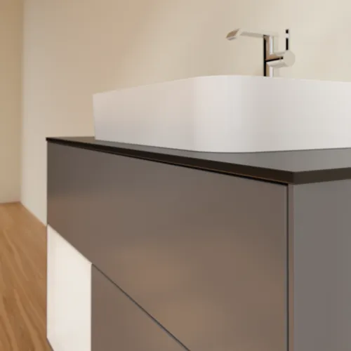 VILLEROY BOCH Toaletní skříňka Finion, s osvětlením, 2 výsuvy, 1000 x 603 x 501 mm, antracit matný lak / lesklý bílý lak / sklo černé matné #F362GFGK, obrázek 6