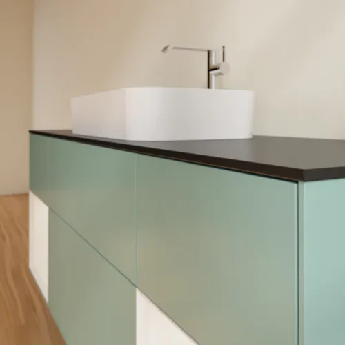 VILLEROY BOCH Toaletní skříňka Finion, s osvětlením, 4 výsuvy, 1600 x 603 x 501 mm, olivový matný lak / lesklý bílý lak / sklo černé matné #F332GFGM, obrázek 6