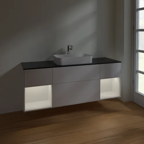 VILLEROY BOCH Toaletní skříňka Finion, s osvětlením, 4 výsuvy, 1600 x 603 x 501 mm, lesklý bílý lak / lesklý bílý lak / sklo černé matné #F332GFGF, obrázek 5