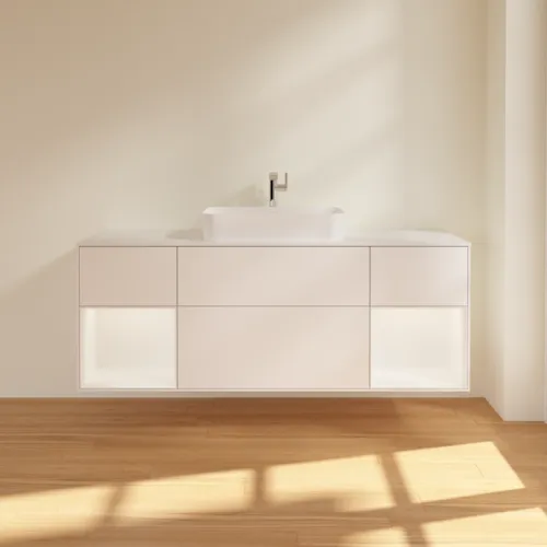 VILLEROY BOCH Toaletní skříňka Finion, s osvětlením, 4 výsuvy, 1600 x 603 x 501 mm, bílý matný lak / bílý matný lak / sklo bílé matné #F331MTMT, obrázek 3
