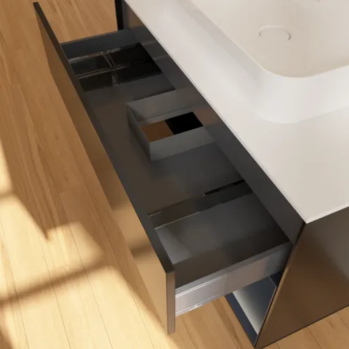 VILLEROY BOCH Toaletní skříňka Finion, s osvětlením, 2 výsuvy, 1000 x 603 x 501 mm, černý matný lak / půlnoční modrý matný lak / bílé matné sklo #F371HGPD, obrázek 8