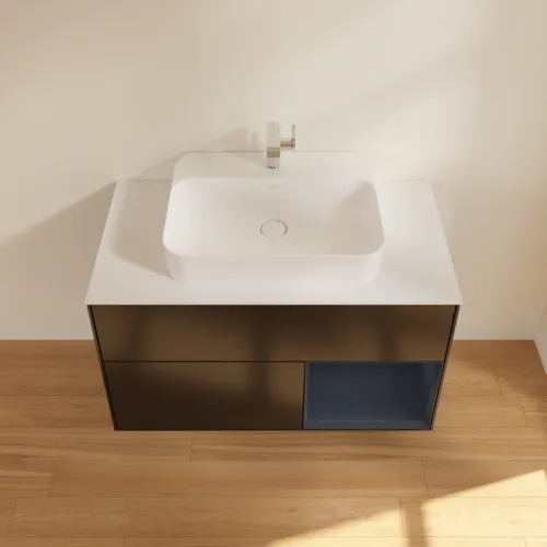 VILLEROY BOCH Toaletní skříňka Finion, s osvětlením, 2 výsuvy, 1000 x 603 x 501 mm, černý matný lak / půlnoční modrý matný lak / bílé matné sklo #F371HGPD, obrázek 4