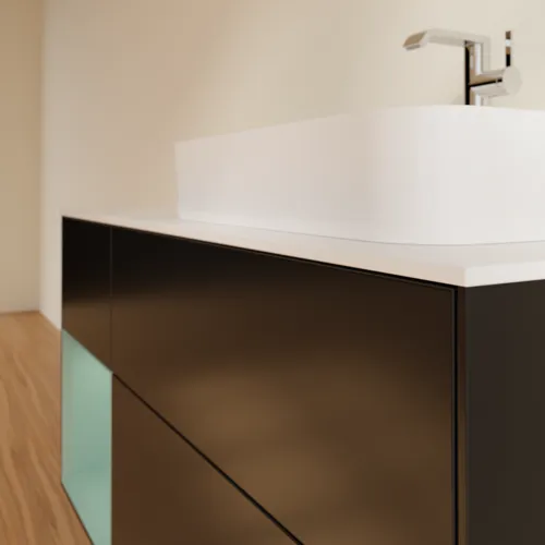 VILLEROY BOCH Toaletní skříňka Finion, s osvětlením, 3 výsuvy, 1200 x 603 x 501 mm, černý matný lak / olivový matný lak / bílé matné sklo #F391GMPD, obrázek 6