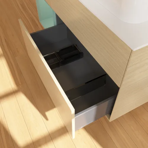 VILLEROY BOCH Toaletní skříňka Finion, s osvětlením, 3 výsuvy, 1200 x 603 x 501 mm, dubová dýha / olivový matný lak / sklo bílé matné #F391GMPC, obrázek 7