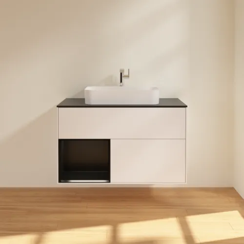 VILLEROY BOCH Toaletní skříňka Finion, s osvětlením, 2 výsuvy, 1000 x 603 x 501 mm, bílý matný lak / černý matný lak / černé matné sklo #F362PDMT, obrázek 3