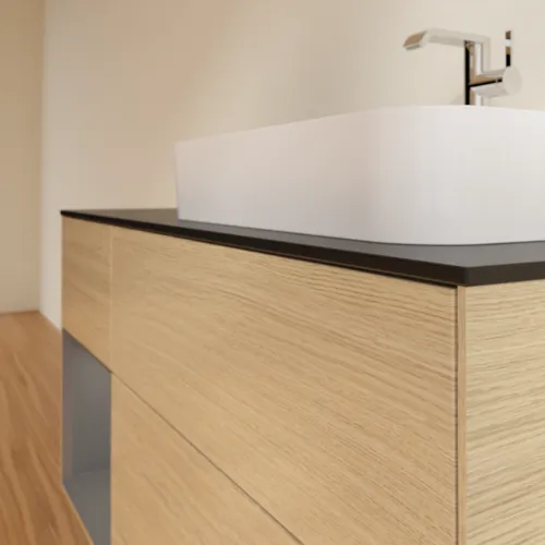 VILLEROY BOCH Toaletní skříňka Finion, s osvětlením, 3 výsuvy, 1200 x 603 x 501 mm, dubová dýha / antracitový matný lak / černé matné sklo #F392GKPC, obrázek 6