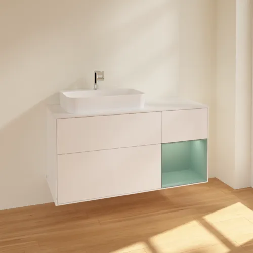 VILLEROY BOCH Toaletní skříňka Finion, s osvětlením, 3 výsuvy, 1200 x 603 x 501 mm, bílý matný lak / olivový matný lak / sklo bílé matné #F401GMMT, obrázek 2