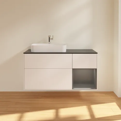 VILLEROY BOCH Toaletní skříňka Finion, s osvětlením, 3 výsuvy, 1200 x 603 x 501 mm, bílý matný lak / antracitový matný lak / černé matné sklo #F402GKMT, obrázek 3
