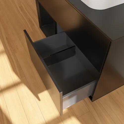 VILLEROY BOCH Umyvadlová skříňka Finion, s osvětlením, 2 výsuvy, 1000 x 603 x 501 mm, černý matný lak / černý matný lak / černé matné sklo #F362PDPD, obrázek 7