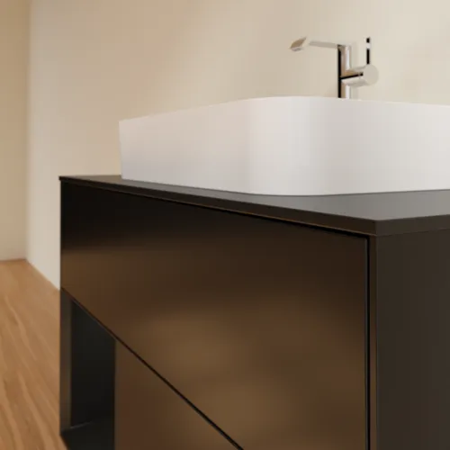VILLEROY BOCH Umyvadlová skříňka Finion, s osvětlením, 2 výsuvy, 1000 x 603 x 501 mm, černý matný lak / černý matný lak / černé matné sklo #F362PDPD, obrázek 6