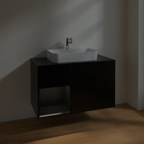 VILLEROY BOCH Umyvadlová skříňka Finion, s osvětlením, 2 výsuvy, 1000 x 603 x 501 mm, černý matný lak / černý matný lak / černé matné sklo #F362PDPD, obrázek 5