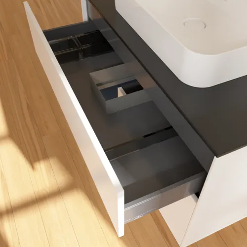 VILLEROY BOCH Toaletní skříňka Finion, s osvětlením, 2 výsuvy, 1000 x 603 x 501 mm, bílý matný lak / půlnoční modrý matný lak / černé matné sklo #F362HGMT, obrázek 8