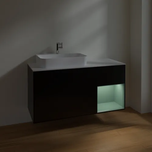 VILLEROY BOCH Toaletní skříňka Finion, s osvětlením, 3 výsuvy, 1200 x 603 x 501 mm, černý matný lak / olivový matný lak / bílé matné sklo #F401GMPD, obrázek 5