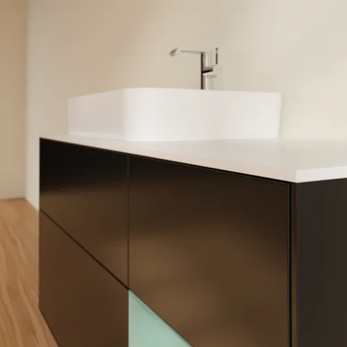 VILLEROY BOCH Toaletní skříňka Finion, s osvětlením, 3 výsuvy, 1200 x 603 x 501 mm, černý matný lak / olivový matný lak / bílé matné sklo #F401GMPD, obrázek 6