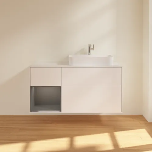 VILLEROY BOCH Toaletní skříňka Finion, s osvětlením, 3 výsuvy, 1200 x 603 x 501 mm, bílý matný lak / antracitový matný lak / bílé matné sklo #F391GKMT, obrázek 3