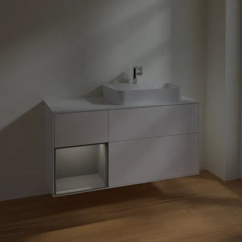 VILLEROY BOCH Toaletní skříňka Finion, s osvětlením, 3 výsuvy, 1200 x 603 x 501 mm, bílý matný lak / antracitový matný lak / bílé matné sklo #F391GKMT, obrázek 5